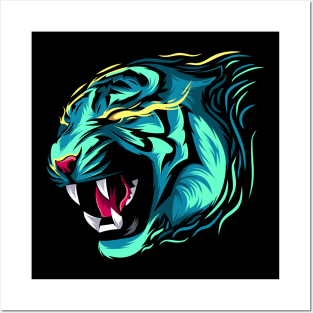 Fire tiger blue Posters and Art